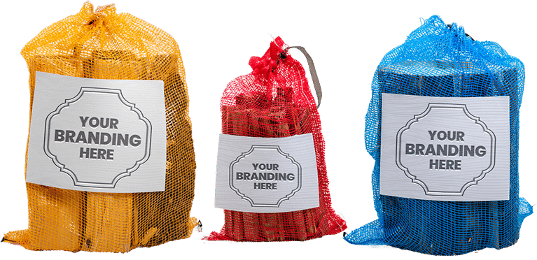 Three bags of plastic in different colors, labeled "Firewood 24/7 - 3 bags color."