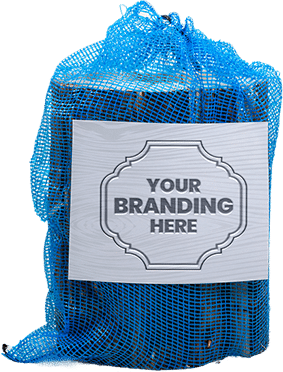 A blue bag of red sticks labeled "Firewood 24/7" on a white background.