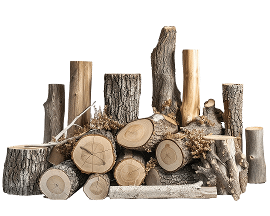 A pile of logs, branches, and twigs, labeled "Firewood 24/7 - Woods."